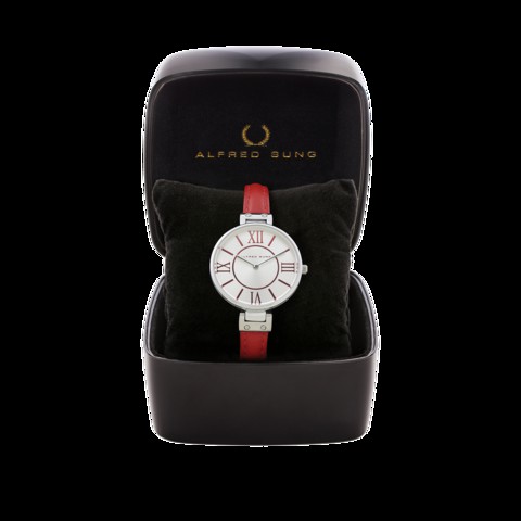 Alfred Sung - Women&#39;s Silhouette Analog Watch AS2003SL-4A7 | Red colour | Genuine Leather | Water Resistant