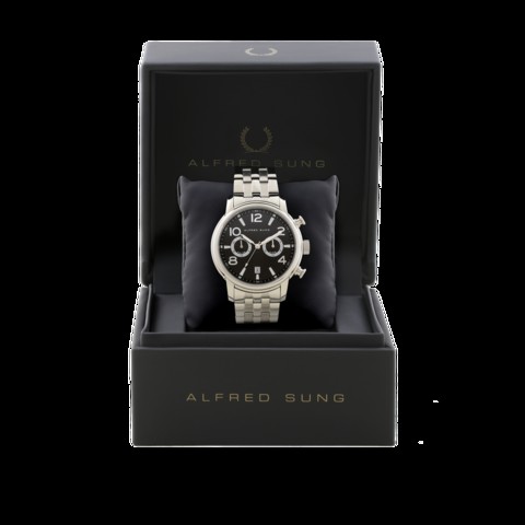 Alfred Sung - Men&#39;s Velox Multi-Function Analog Watch AS1722S-1A | Silver Colour | Black dial | Stainless Steel | Water Resistant