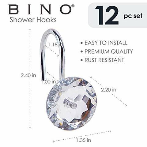 Bino &#39;Crystal&#39; Shower Curtain Hooks - Chrome, Set Of 12 Shower Curtain Rings - Shower Hooks For Curtain Shower Rings