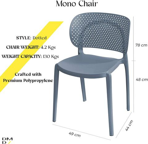 Mono Chair Dotted, Premium Stackable Chairs, Modern Nordic PP Chair for Indoor &amp; Outdoor Use, Dining &amp; Leisure Bistro Chairs By Daamudi (Slate Grey, 2 PC SET)