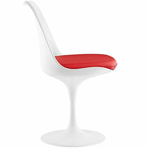 Modway Lippa Mid-Century Modern Faux Leather Upholstered Swivel Dining Chair in Red