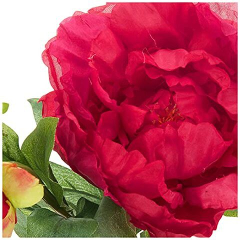 Nearly Natural 1278-RD Peony with Fluted Vase Silk Flower Arrangement, Red