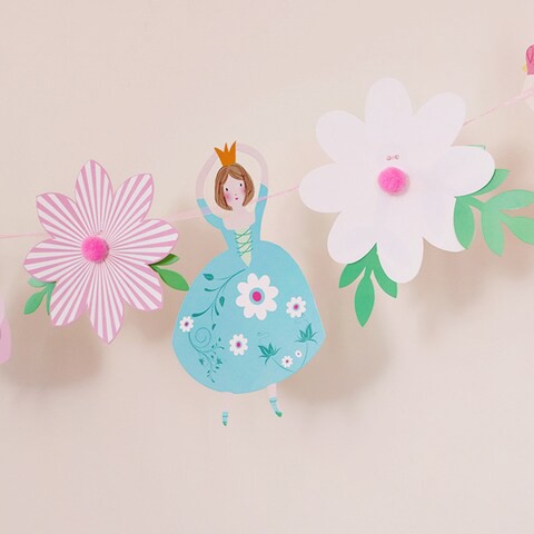 Generic-Flower Fairy Banner Paper Garland for Birthday Party Dancing Princess Bunting Baby Shower Girls Favorite Decoration Supplies