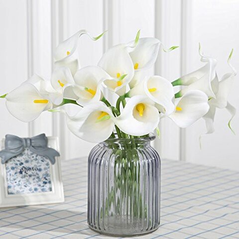 Luyue Calla Lily Bridal Wedding Bouquet Head Lataex Real Touch Flower Bouquets Pack of 20 (White)