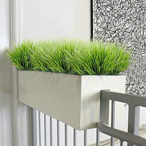 HOGADO Artificial Outdoor Plants, 4pcs Fake Plastic Greenery Shrubs Wheat Grass Bushes Flowers Filler Indoor Outside Home House Garden Office Decor