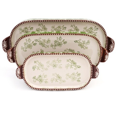 temp-tations Floral Lace Squoval Tray Set - 3 Piece - Green