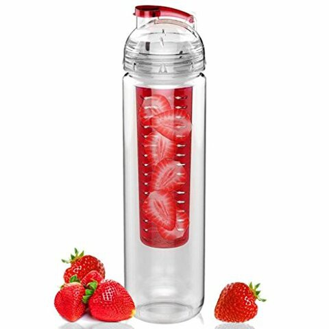 AACHEN - Everyday Detox Water Bottle with Fruit Infusion Compartment by GiftOlogy (Red) - 680ml