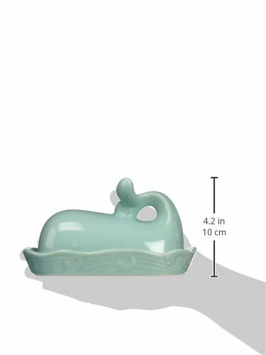 Creative Co-op Whale Shaped Butter Dish with Lid, 1 EA, Aqua