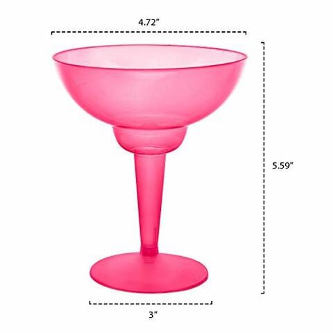 Party Essentials Hard Plastic Two Piece 12-Ounce Margarita Glasses, Neon Pink, 10 Count