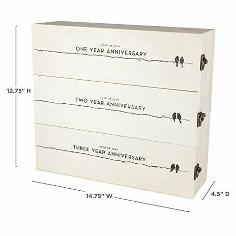 Twine Wedding and Anniversary Gift Wooden Wine Box Three Year Celebration 3 Bottle Holder with Lids and Latches, wood, 27.5x3.0