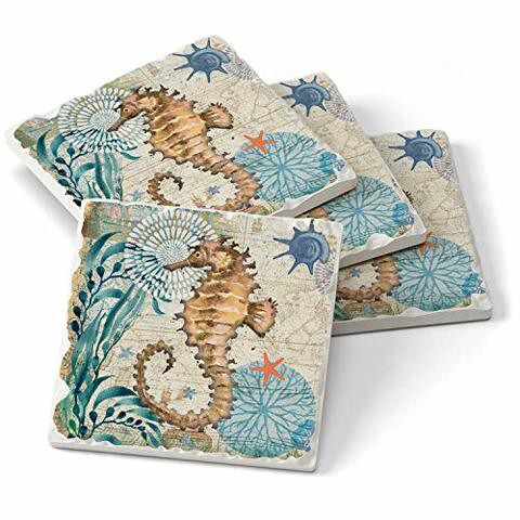 Counter Art Monterey Bay-Seahorse Absorbent Tumbled Tile Coasters, Set of 4