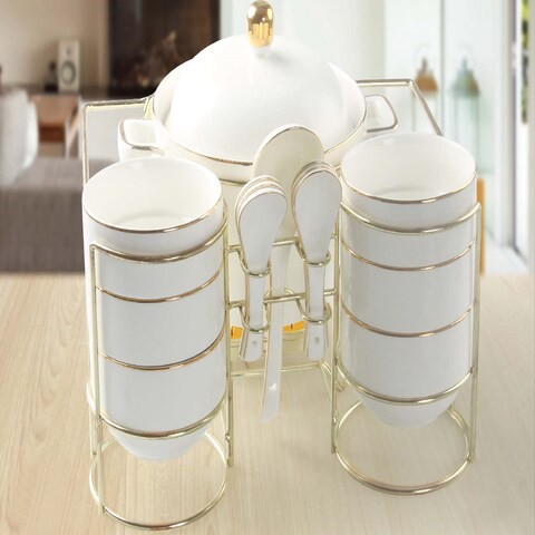 Shallow 15 Pcs Serving Set  -White &amp; Gold