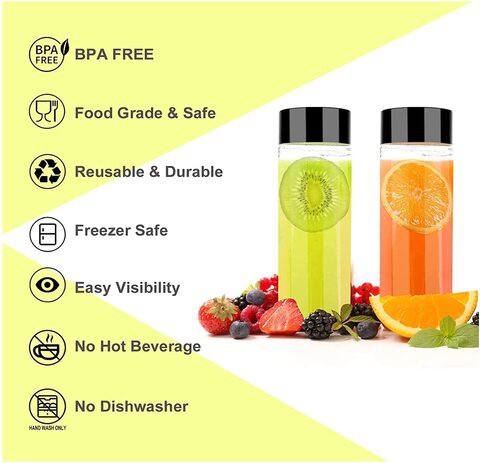 FUFU 12 Pack 8 OZ (250ml) Clear PET Plastic Juice Bottles with Black Lids - Plastic Smoothie Bottles Ideal for Juice, Milk, Homemade