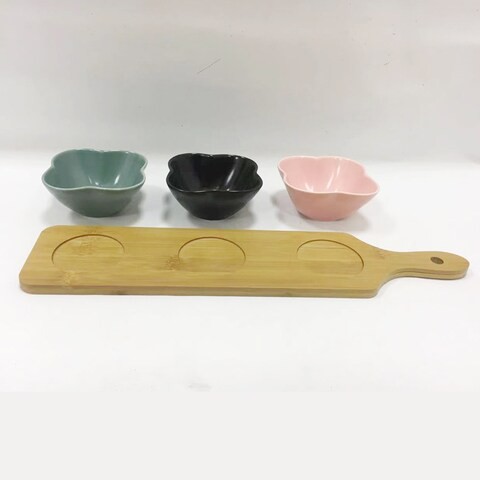 LINGWEI Seasoning Dishes Ceramic Dipping Bowls Set with Tray Condiment Dishes Snack Serving Tray Food Storage Container Style-6