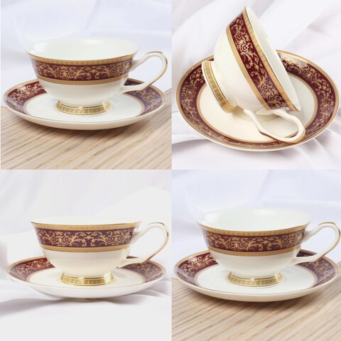 XIANGYU Dinner Set Porcelain Gold, 115pcs tea set; 10&#39;5 flat plate- (12) , 8&#39; soup plate- (12) 8&#39; flat plate- (12), 7&#39;5 flat plate- (12) 6&#39; salad bowl- (12), &#39;tea pot (1set)- (2) Tea cup/Saucer(12set)