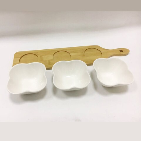 LINGWEI Seasoning Dishes Ceramic Dipping Bowls Set with Tray Condiment Dishes Snack Serving Tray Food Storage Container Style-5