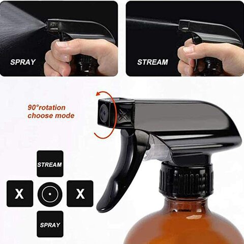 FUFU Spray Bottles 500ML, Fine Mist Amber Sprayer Plant Mister Atomiser Refillable Container with Mist &amp; Stream Modes Spray Bottles Set for Essential Oils, Cleaning (2 Packs)