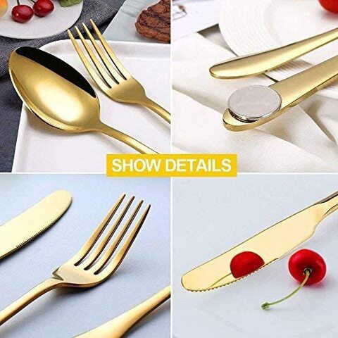 ZCF Gold Silverware Flatware Cutlery Set,18/0 Stainless Steel Utensils 24-Piece Service For 6,Include Knife/Fork/Spoon,Matte Polished,Dishwasher Safe(Gold)