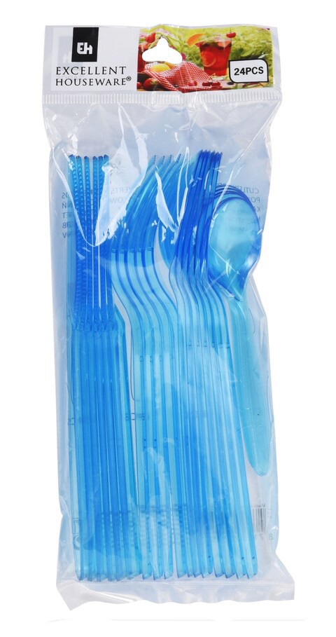 KOOPMAN DISPOSABLE CUTLERY SET, BLUE, K8711295515590, 24 PIECES