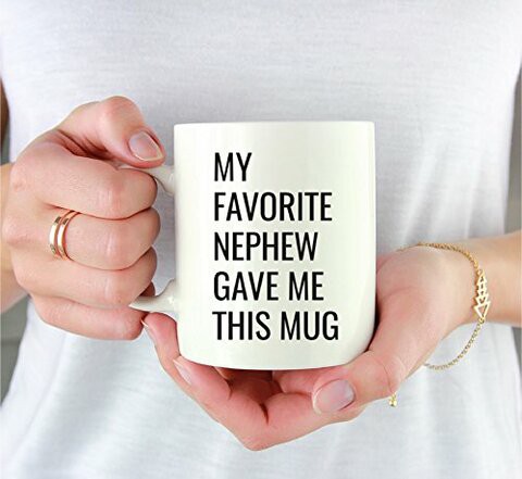 Andaz Press 11oz. Funny Coffee Mug Gag Gift, My Favorite Nephew Gave Me This Mug, 1-Pack, Aunt Uncle Birthday Christmas Sarcastic Humor Gift Ideas