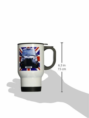 3dRose London Black Taxi Cab, British Union Jack Flag Background, Stainless Steel Travel Mug, 14-Oz