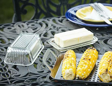 Tablecraft Ribbed Glass Butter Dish