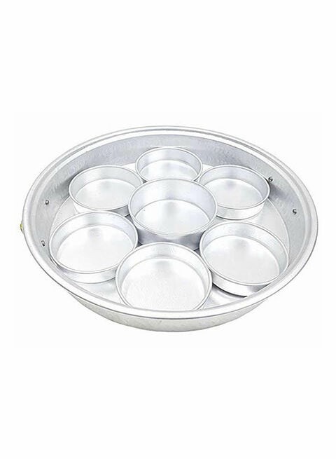 Ayda Breakfast Serving Tray With 7 Serving Plates And Lid Silver 15Inch