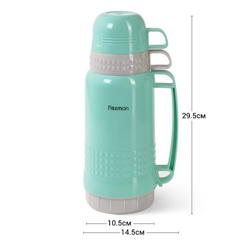 Fissman Vacuum Flask 1000 ml Aquamarine - Plastic Case With Glass Liner