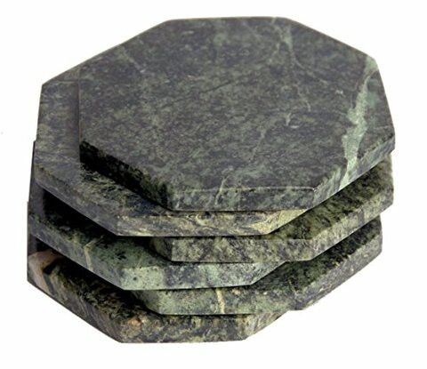 CraftsOfEgypt Set of 6 - Green Marble Stone Coasters - Octagonal Polished Coasters - 3.5 Inches (9 cm) in Diameter - Protection from Drink Rings