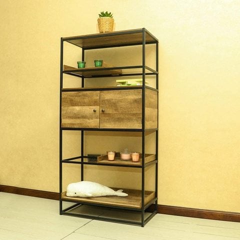 YATAI 5 Tier Wooden Bookshelf Storage Organizer With Doors