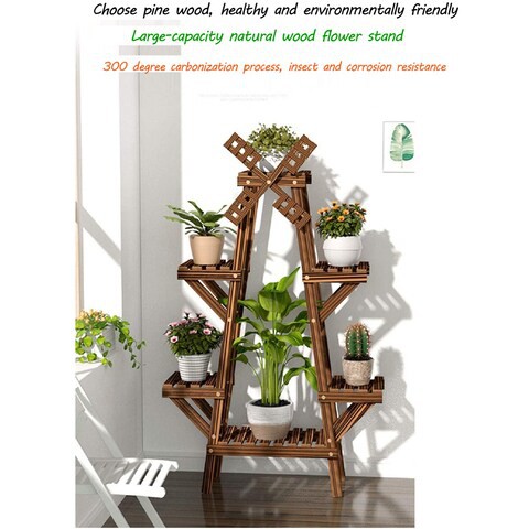 LINGWEI Wooden Made Anticorrosive Multifunctional Flower Stand Multilayer stand Pest control Wooden Shelf Rack Holder Planter Pots