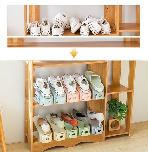 lavish New Design Space Saver Colorful Adjustable Fashion Design Plastic Folding Storage Shoe Rack Organizer 1 Unit Blue