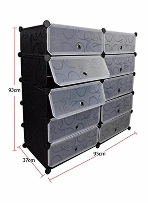 10-Cubes Rectangular Storage Shoe Cabinet Grey 95x95x37centimeter