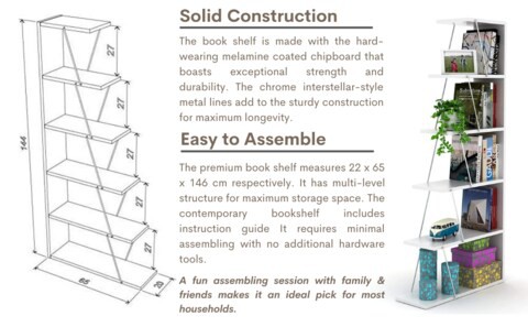 HomeCanvas Tars Modern Mini Book Shelves for Living Room or Study Room, Easy Assembly - (White-Chrome)