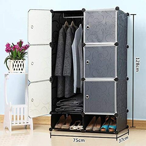 Dayong Dayong 6 Cubes Diy Wardrobe Storage With 2 Shoe Racks,Plastic Wardrobe Organizer Diy Modular Bookcase Closet System For Bedroom, Living Room, Office