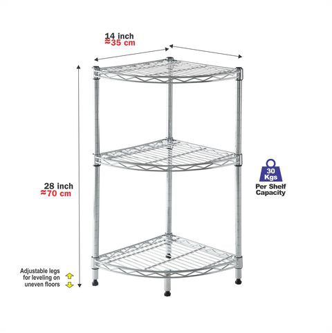 Cameltough - Corner Wire Rack 3 Shelf Chrome - 35 x 70 x 35 cm - HTC-WR610