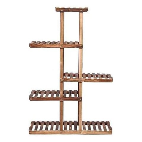 LINGWEI Multi-tier Solid Wooden Higher and Lower Plant Flower Pots Display Stand Holder Shelves For Garden Balcony Livingroom Patio Style-3