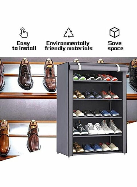 Almufarrej 5-Layer Shoe Rack Grey 60X90X30Centimeter