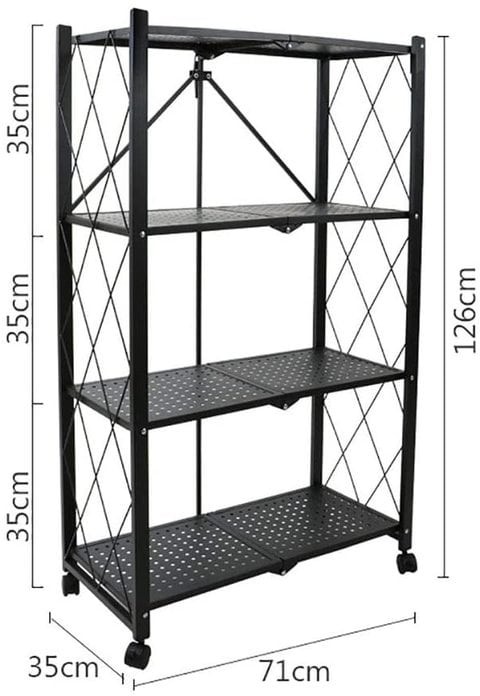 Doreen 4-Tire Kitchen Microwave Racks Shelving Storage Unit Foldable Bread Racks, Storage Racks, Trolleys, Metal Organizer Wire Rack for Home Kitchen (Black-1, 4 Layer)