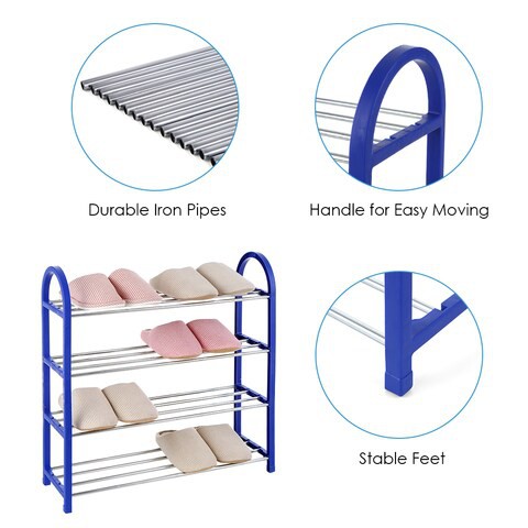 Generic-4-Tier Shoe Rack Shoes Tower Storage Organizer Shelf Cabinet for Home &amp; Office Easy to Assemble Blue