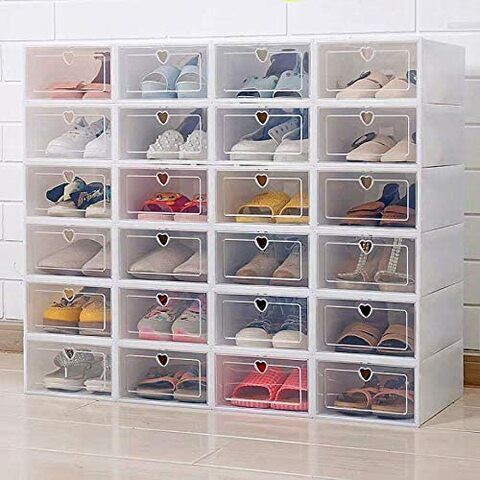 Naor Clear Plastic Stackable Storage Shoe Organizer Box (White 10Pcs)