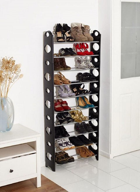 Generic 10 Layer Stackable Shoe Rack Black/White 25x60.6x7.9centimeter