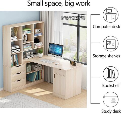 Uujuly 120*80*145CM Children Kids Study Desk Table with Book Shelves / Student Computer Laptop Desk (A213 White)