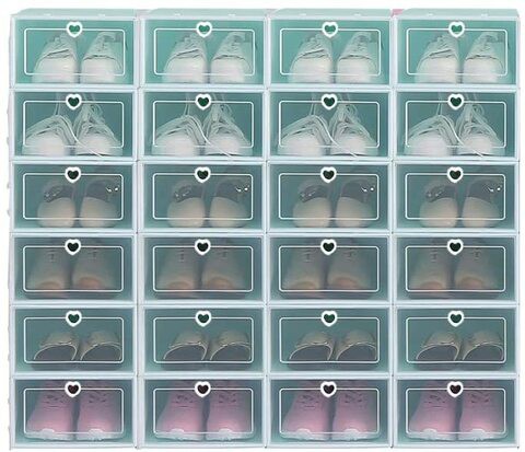 Other Clear Plastic Shoe Storage Transparent Stackable Organizer Box (Green 24Pcs)