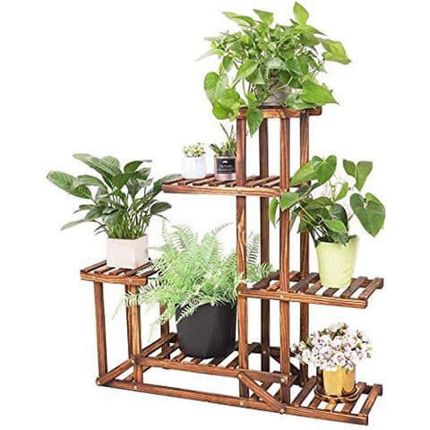 LINGWEI Flower Plant Stand Shelf Bamboo Pot Display Stand Rack Plant Stand Flower Racks Plant Shelf Wooden Stand Flower Shelf Style-2