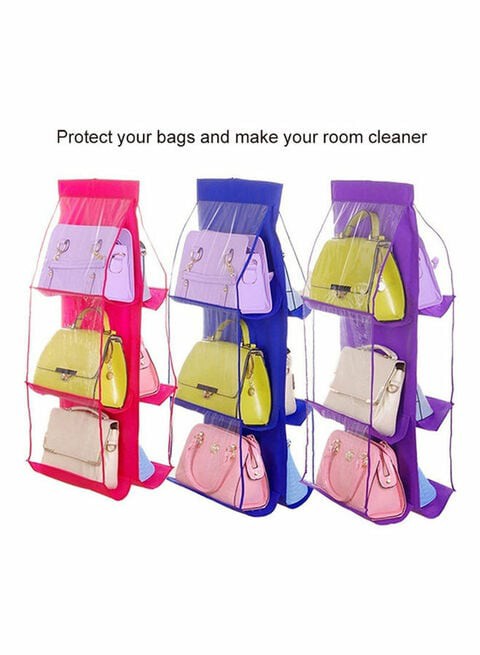 6 Pocket Clear Purse Handbags Organizer Door Closet Shelf Hanging Storage Bag Rose Red 20*10*20cm