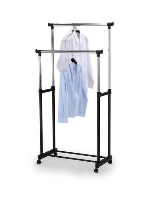 Generic Double Pole Extendable Clothes Rack Silver/Black