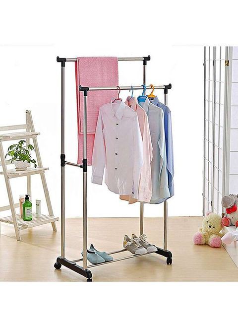 Generic Double Pole Clothes Portable Rack Silver/Black 84.5X43cm