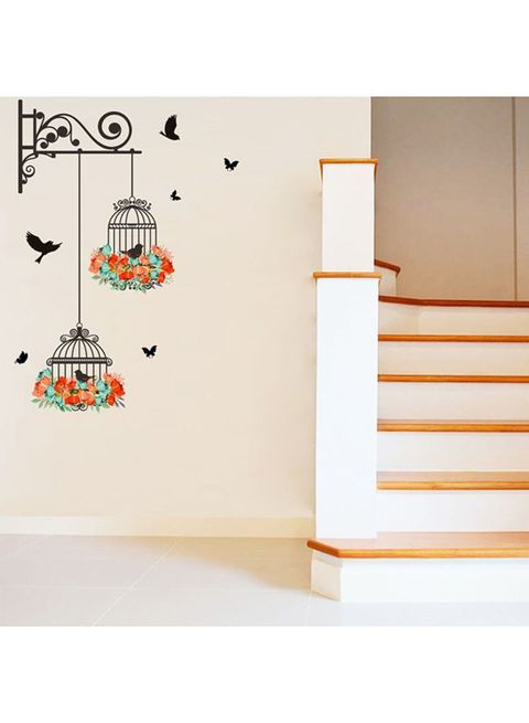 Outad Removable Birdcage Background Wall Painting Multicolour