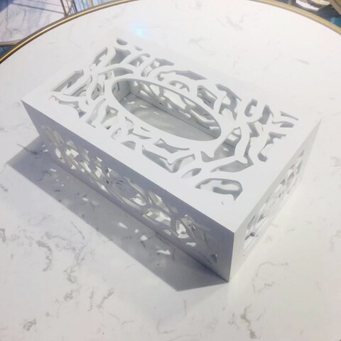 Lingwei - White Wood-Plastic Panel Hollow Carved Tissue Box